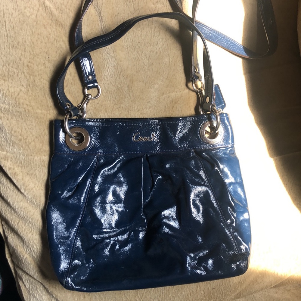 Coach patent leather crossbody with checkbook and 2 wristlets